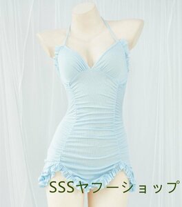 今季最新作 レオタード水着 ブルー/F 脇細 バストパット入り コスプレ 制服 仮装 撮影 大人可愛い 温泉 プール