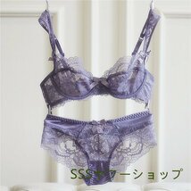 誘惑ランジェリー　魅せる谷間 レディース インナー 上下セット ブラジャーショーツセット 下着 パンツ 薄手 70C パープル 美胸_画像3