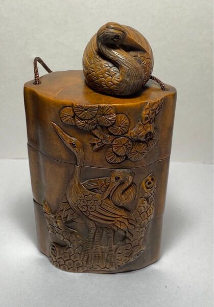 印籠 柘植 松鶴(とり)黄楊繊細彫刻 木製
