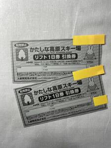 かたしな高原スキー場　リフト1日券　引換券