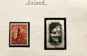 W235　ポーランド　1952年　船　船舶　グダニスク造船所　ほか　2種　単片切手2枚　1枚消印有り