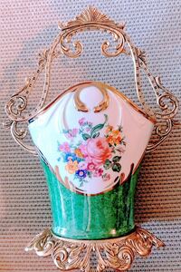 ヴィンテージ アンティーク 薔薇 花紋フラワーベース 高級 花瓶 金彩 花器