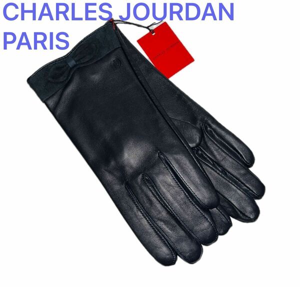 CHARLES JOURDAN レザー手袋　グローブ　手袋　羊革　リボン　ブラック　新品未使用品