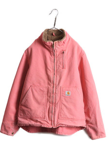 US企画 カーハート 裏 ボア ダック ジャケット レディース M 古着 CARHARTT フルジップ パイル フリース ブルゾン ハイネック 廃盤 ピンク