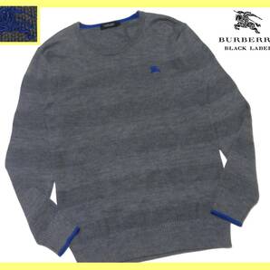 極美品 L(3) バーバリーブラックレーベル BURBERRY BLACK LABEL ニットセーター 凸凹シャドーボーダー ホース刺繍 即決送料無料