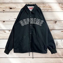 【人気デザイン】SUPREME シュプリーム アーチロゴ M ブルゾン コーチジャケット 黒 ブラック デニム フランネル コットン ワッペン_画像2