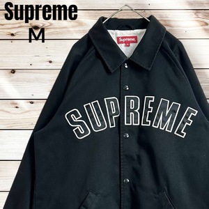 【人気デザイン】SUPREME シュプリーム アーチロゴ M ブルゾン コーチジャケット 黒 ブラック デニム フランネル コットン ワッペン