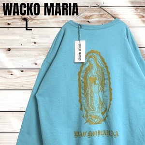 【最高デザイン】WACKO MARIA ワコマリア 聖母マリア ビッグプリント スウェット ブルー L クルーネック トレーナー タグあり 裏起毛 21FW