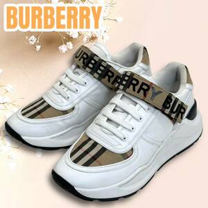 ☆即完売モデル☆BURBERRY ビンテージチェック スニーカー 美品 37/24CM バーバリー ノバチェック ハウスチェック ベルクロ ホワイト 白