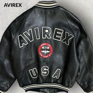 AVIREX LTD アヴィレックス アーチロゴ バーシティジャケット レザー ブラック Sサイズ リブライン