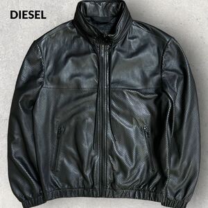 美品 DIESEL ディーゼル パンチング シープスキン レザージャケット ブラック Lサイズ フード収納型 薄手 軽量