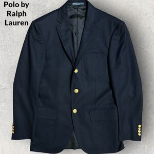 稀少 美品 Polo by Ralph Lauren ラルフローレン イタリア製 紺ブレ 段返り3釦 金ボタン 36 ネイビー 紺ブレザー