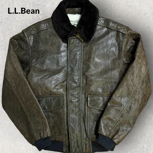 L.L.Bean L e ruby n90s G-1 mouton boa flight jacket mountain sheep leather S size go-to leather Brown boa liner Vintage 