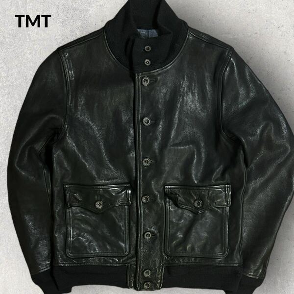 定価14万円 TMT 13AW DRIVING LEATHER JACKET 牛革 オールレザー A-1 バルスター 裏地オンブレチェック ブラック Sサイズ