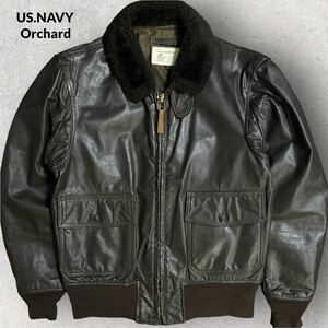 US.NAVY 80's Vintage TYPE G-1 Orchard Motorcyle社製 レザー フライトジャケット USNパンチング ブラウン サイズ40 ミリタリー 官給品