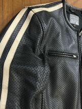 KADOYA K's Leather サイドライン パンチング レザージャケット シングルライダースジャケット LLサイズ ブラック メッシュ プロテクター_画像5