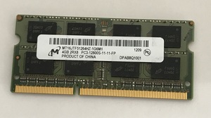MICRON 2rx8 PC3-12800S 4GB DDR3-1600 4GB DDR3 ノートパソコン用メモリ DDR3 LAPTOP-RAM 204ピン Non-ECC/ECC無しメモリ