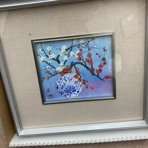 Art hand Auction Hideko Uchida Red and white plums on dyeing, painting, oil painting, others