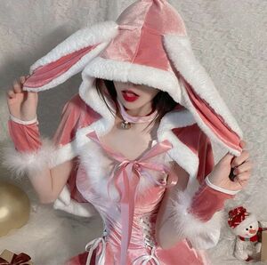 コスプレ バニーガール ピンク レース ワンピース クリスマス サンタ かわいい 女子 JK サンタコス 衣装 うさぎ ウサギ