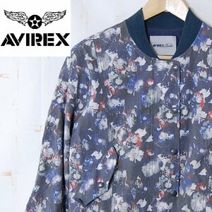 アヴィレックスAVIREX Belle■花総柄 ジップジャケット ブルゾン ロゴ入りスナップボタン くすみカラー 日本製■F■グレー系 ※NK3d14340