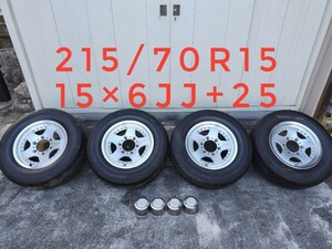 CV-928 タイヤホイールセット4本 TOYO 215/70R15 98H 15インチ6JJ インセット25 PCD139.7 6穴 センターキャップ付き 