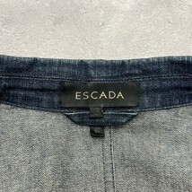 美品 ESCADA エスカーダ / フラワー ブローチ ストレッチ デニム テーラード ジャケット 2B ブレザー / 42 (XL) レディース / ブルー 春_画像8