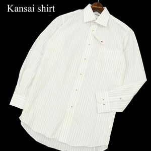 【新品 未使用】 Kansai shirt 山本寛斎 通年 長袖 ストライプ★ Yシャツ ドレスシャツ Sz.39-82　メンズ 白 ビジカジ　C3T11761_C#C