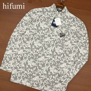 【新品 未使用】 hifumi 通年 胸刺繍★ 千鳥格子 ジャガード ハイネック ハーフジップ トレーナー Sz.L　メンズ 白 ゴルフ　C3T11755_C#C