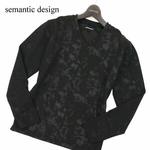 semantic design セマンティック デザイン 通年 長袖 Vネック 総柄★ カットソー ロンTシャツ Sz.M　メンズ 黒　C3T11726_C#F