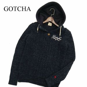 GOTCHA ガッチャ 秋冬 ロゴ刺繍★ フーディー ケーブルニット パーカー Sz.M　メンズ ネイビー サーフ　C3T11743_C#K