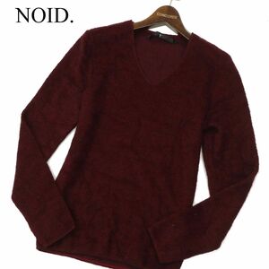 NOID. ノーアイディー 秋冬 長袖 Vネック ウール混★ ニット カットソー Sz.1　メンズ ボルドー 赤 日本製　C3T11841_C#K