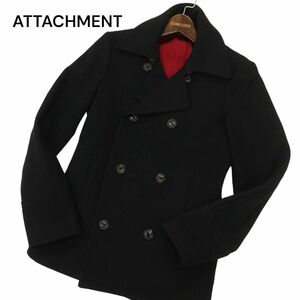 ATTACHMENT アタッチメント 秋冬 ウール100%★ 裏地シルク Pコート Sz.1　メンズ 黒 日本製　C3T11968_C#N