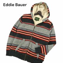 Eddie Bauer エディーバウアー 秋冬 ウール★ 裏ボア ボーダー ジップ ニット フーディー パーカー Sz.M　メンズ アウトドア　C3T11923_C#N_画像1