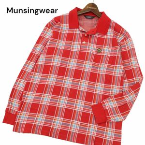 美品★ Munsingwear マンシングウェア 通年 ペンギン刺繍 長袖 チェック ポロシャツ Sz.LL　メンズ ゴルフ 大きいサイズ　C3T11954_C#F