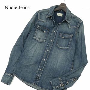 Nudie Jeans ヌーディージーンズ 通年 長袖 USED加工★ ウエスタン デニム シャツ Sz.S　メンズ　C3T11888_C#C