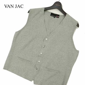 美品★ VAN JAC ヴァン ジャック 通年 Vネック コットン ニット ベスト ジレ Sz.L　メンズ グレー　C3T11887_C#O