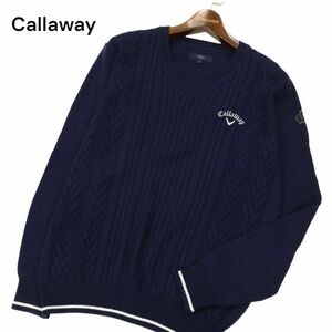 Callaway キャロウェイ 秋冬 ロゴ刺繍★ ケーブルニット セーター Sz.M　メンズ ネイビー ゴルフ　C4T00058_1#K