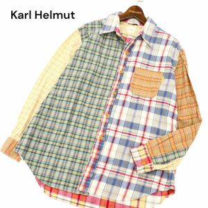 Karl Helmut カールヘルム 秋冬 長袖 クレイジー 国旗プリント★ マルチ チェック ネル シャツ Sz.L位　メンズ　C4T00056_1#B