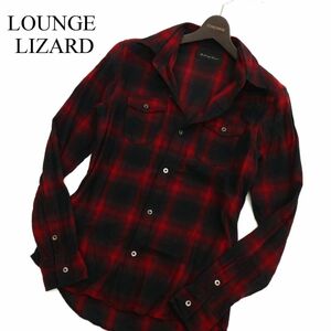 LOUNGE LIZARD ラウンジリザード 秋冬 長袖 レーヨン★ チェック ワーク シャツ Sz.3　メンズ 赤 × 黒 日本製　C4T00044_1#B