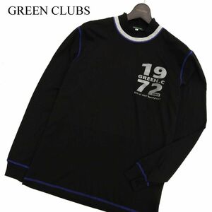 GREEN CLUBS グリーンクラブ 長袖 プリント★モックネック ストレッチ インナー ロンTシャツ Sz.4　メンズ 黒 ゴルフ 日本製　C4T00119_1#F