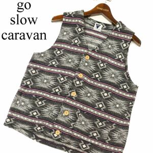 go slow caravan ゴースローキャラバン 秋冬 ネイティブ 総柄★ ニット ベスト Sz.4　メンズ グレー 日本製 アウトドア　C4T00186_1#N