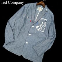 Ted Company テッドカンパニー 通年 ロゴプリント★ 3B シャンブレー デニム ジャケット Sz.L　メンズ　C4T00125_1#O_画像1