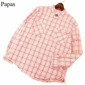 Papas パパス 秋冬 長袖 ボタンダウン チェック★ ネル シャツ Sz.L　メンズ 日本製　C4T00325_1#B