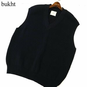 bukht ブフト 秋冬 Ｖネック コットン リブニット ゆったり ベスト Sz.3　メンズ ネイビー 黒紺　C4T00323_1#K