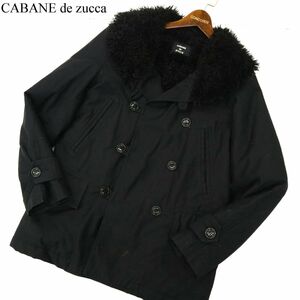 CABANE de zuccaka band Zucca autumn winter reverse side boa collar fur * cotton inside pea coat Sz.S men's black C4T00317_1#N