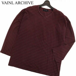 VAINL ARCHIVE ヴァイナルアーカイブ 長袖 Vネック ボーダー★ カットソー ビッグシルエット ロンTシャツ Sz.L　メンズ　C4T00338_1#F