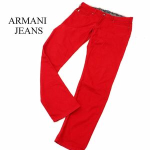 ARMANI JEANS アルマーニ ジーンズ 通年 ロゴ ストレッチ★ テーパード カラー デニム パンツ ジーンズ Sz.32　メンズ 赤　C4B00173_1#R