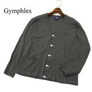 Gymphlex ジムフレックス 通年 ロゴ刺繍★ Vネック カーディガン Sz.M　メンズ グレー　C4T00349_1#O