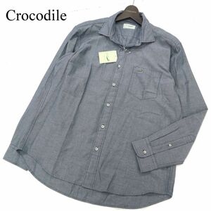 【新品 未使用】 Crocodile クロコダイル 通年 長袖 ワニ刺繍★ シャツ Sz.LL　メンズ ネイビー 大きいサイズ　C4T00389_1#C