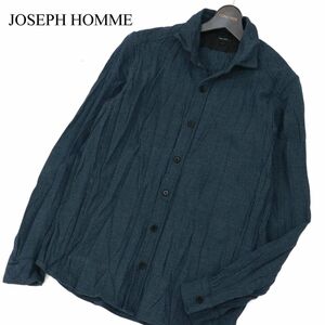 JOSEPH HOMME ジョセフ オム 通年 長袖 ストレッチ シワ加工★ プリーツ シャツ Sz.48　メンズ 紺 × 緑　C4T00372_1#C